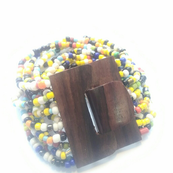 Multistrand Stretch Bracelet w/ Wood Buckle Clasp - Picture 2 of 8